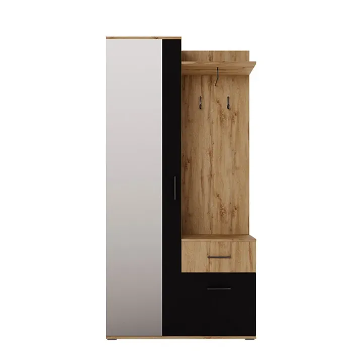 Mobile ingresso 97x195h cm con specchio 1 cassetto 2 ante rovere nero Assen