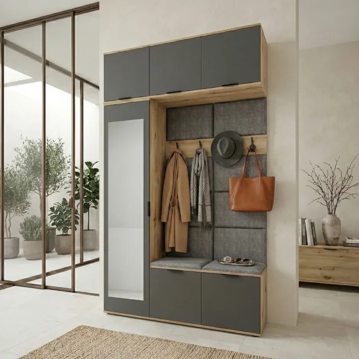 Mobile ingresso 135x231h cm con specchio rovere grafite Arat