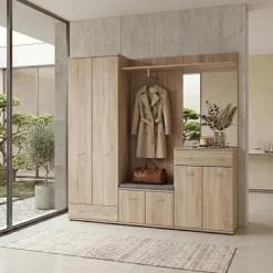 Mobile ingresso 180x203h cm con specchio e appendiabiti rovere sonoma California 3 Gihome®