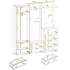 Mobile ingresso 180x203h cm con specchio e appendiabiti rovere sonoma California 3 Gihome®
