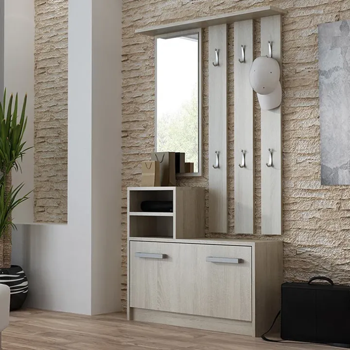 Mobile ingresso 85x180h cm con specchio scarpiera rovere Bergen