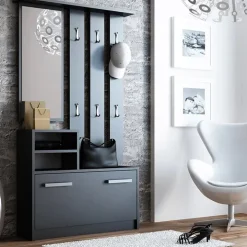 Mobile ingresso 85x180h cm con specchio scarpiera nero Bergen