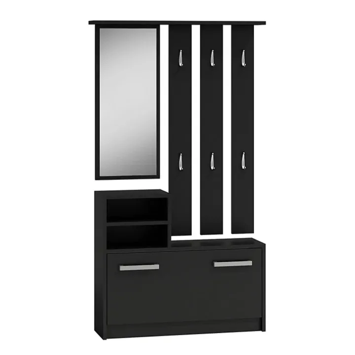Mobile ingresso 85x180h cm con specchio scarpiera nero Bergen