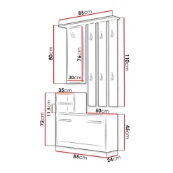 Mobile ingresso 85x180h cm con specchio scarpiera nero Bergen