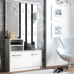 Mobile ingresso 85x180h cm con specchio scarpiera bianco Bergen