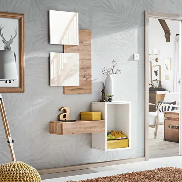 Mobile ingresso 100x170h cm con specchio rovere bianco Dante 1 Gihome®