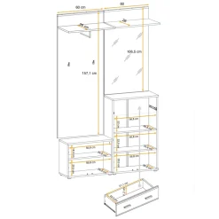 Mobile ingresso 120x203h cm con specchio e appendiabiti rovere rustico antracite stampa a righe California 2 Gihome®