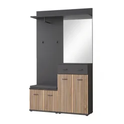 Mobile ingresso 120x203h cm con specchio e appendiabiti rovere rustico antracite stampa a righe California 2 Gihome®