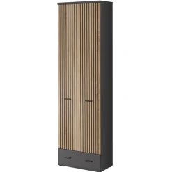 Mobile ingresso 210x203h cm con specchio e appendiabiti rovere rustico antracite stampa a righe California 4 Gihome®