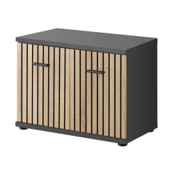 Mobile ingresso 210x203h cm con specchio e appendiabiti rovere rustico antracite stampa a righe California 4 Gihome®