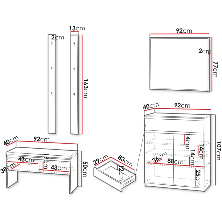Mobile ingresso 200x230h cm con specchio appendiabiti bianco Accent