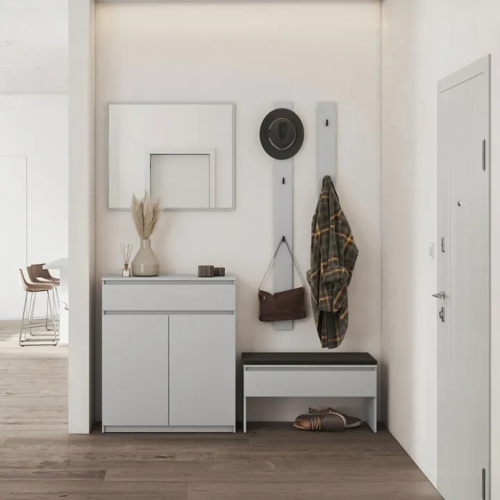 Mobile ingresso 200x230h cm con specchio appendiabiti grigio Accent