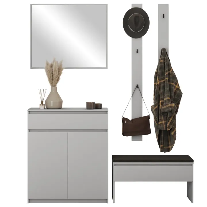 Mobile ingresso 200x230h cm con specchio appendiabiti grigio Accent