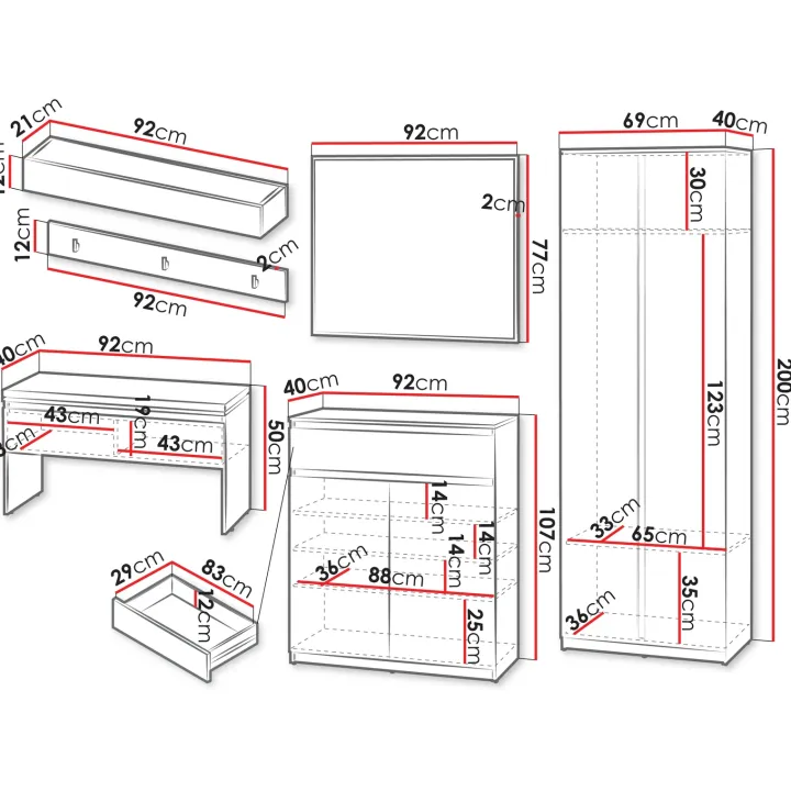 Mobile ingresso 300x200h cm con specchio appendiabiti armadio bianco Accent