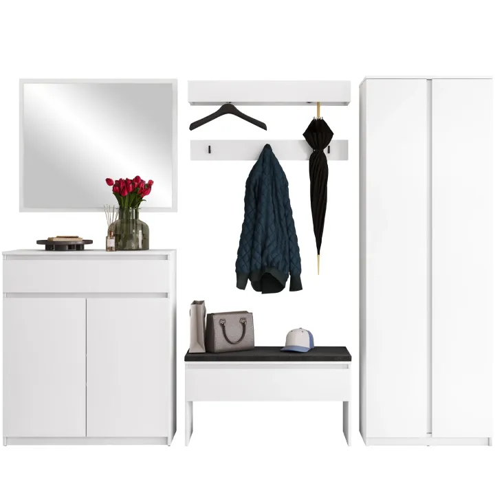 Mobile ingresso 300x200h cm con specchio appendiabiti armadio bianco Accent