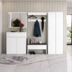 Mobile ingresso 300x200h cm con specchio appendiabiti armadio bianco Accent