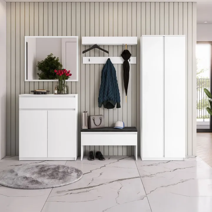 Mobile ingresso 300x200h cm con specchio appendiabiti armadio bianco Accent