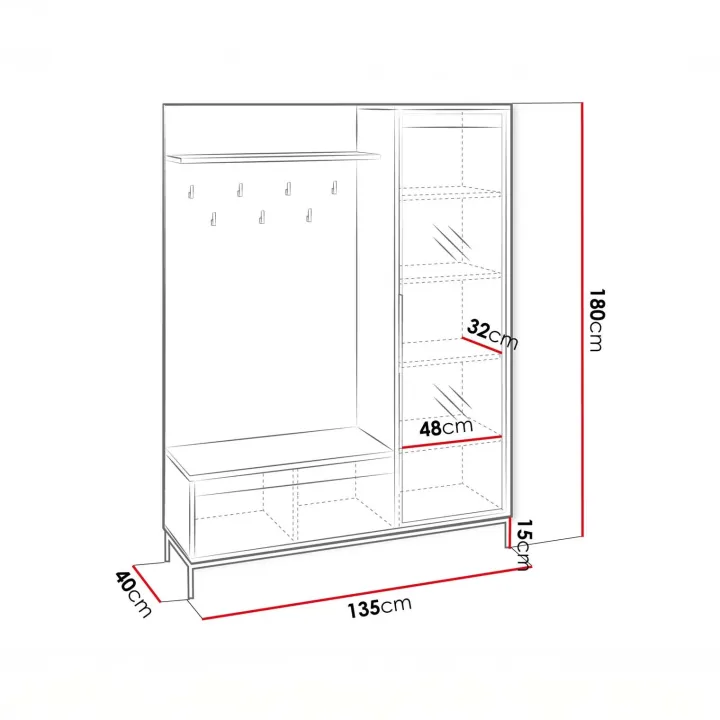 Mobile ingresso 135x180h cm con specchio design cannettato beige cashmere Strike
