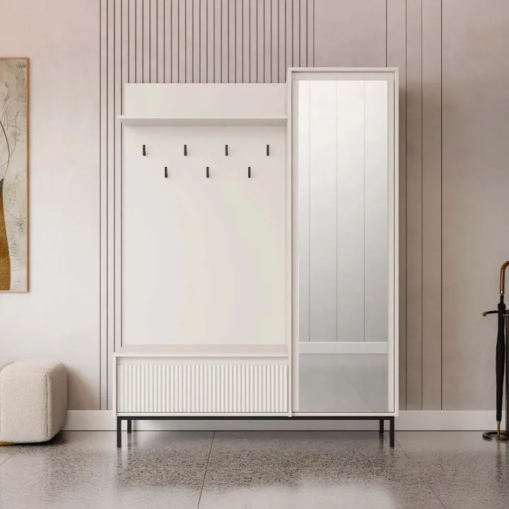 Mobile ingresso 135x180h cm con specchio design cannettato beige cashmere Strike