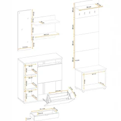 Mobile ingresso 170x195h cm con specchio ed appendiabiti cannettatto rovere nero Berlino