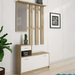 Mobile ingresso 100x190h cm moderno bianco opaco rovere Thomas