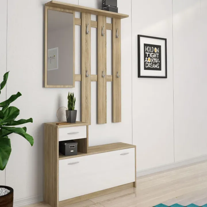 Mobile ingresso 100x190h cm moderno bianco opaco rovere Thomas