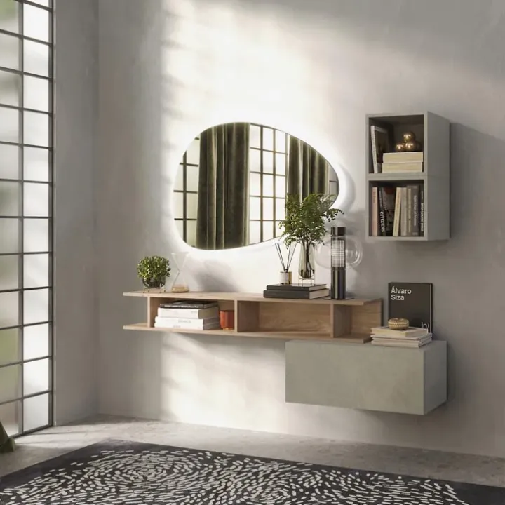 Mobile ingresso 165x140h cm moderno rovere chiaro tortora Sunset 61