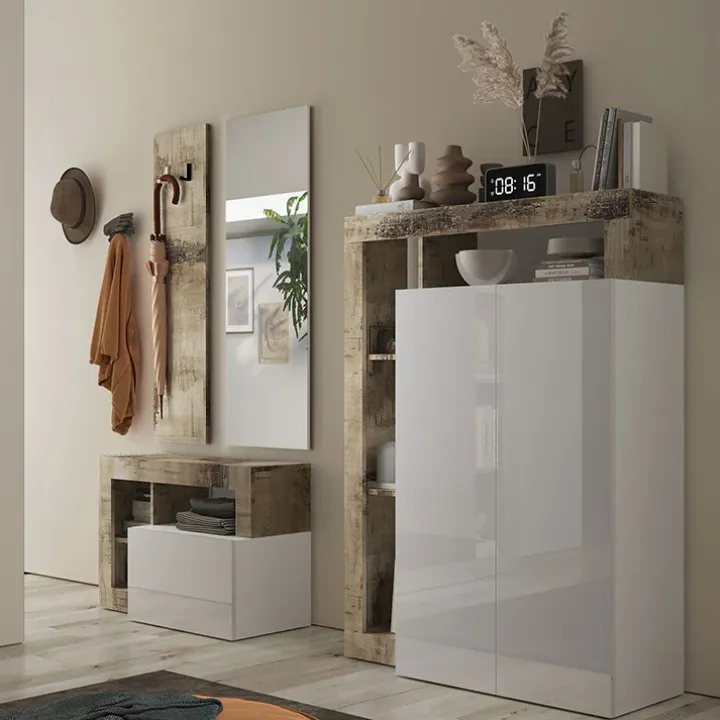 Mobile ingresso 91x173h cm moderno bianco lucido pero Invictus
