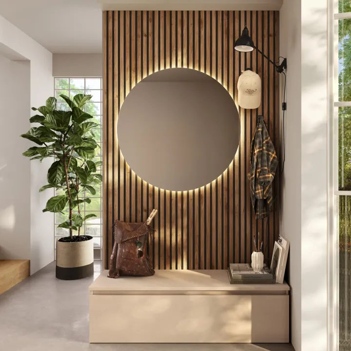 Mobile ingresso 138x220h cm pannello cannettato beige cashmere rovere chiaro Sunset Decor 1012
