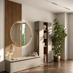 Mobile ingresso 222x220h cm pannello cannettato tortora rovere chiaro Sunset Decor 1016