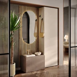 Mobile ingresso 118x180h cm pannello cannettato beige marrone rovere chiaro Sunset Decor 1023