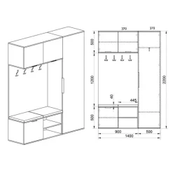 Mobile ingresso 140x220h cm rovere antracite Stoccolma