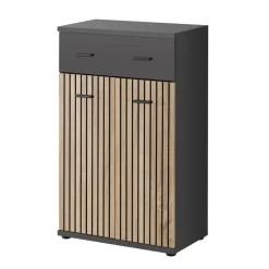 Mobile multiuso ingresso 60x96h cm stampa a righe rovere rustico antracite California Gihome®