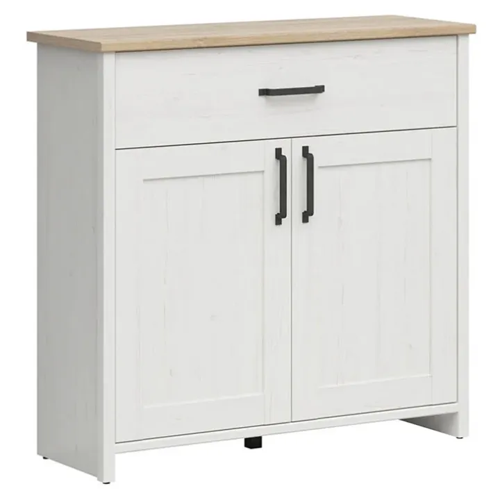 Mobile multiuso 102x99h cm 2 ante 1 cassetto scandinava bianco frassinato rovere Lars