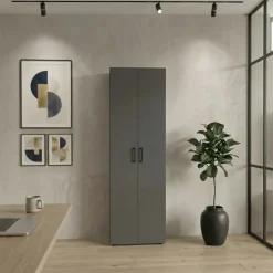 Mobile multiuso 49x178h cm moderno ufficio 2 ante 5 ripiani antracite Arkiva