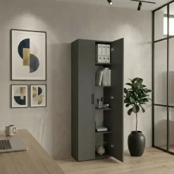 Mobile multiuso 49x178h cm moderno ufficio 2 ante 5 ripiani antracite Arkiva