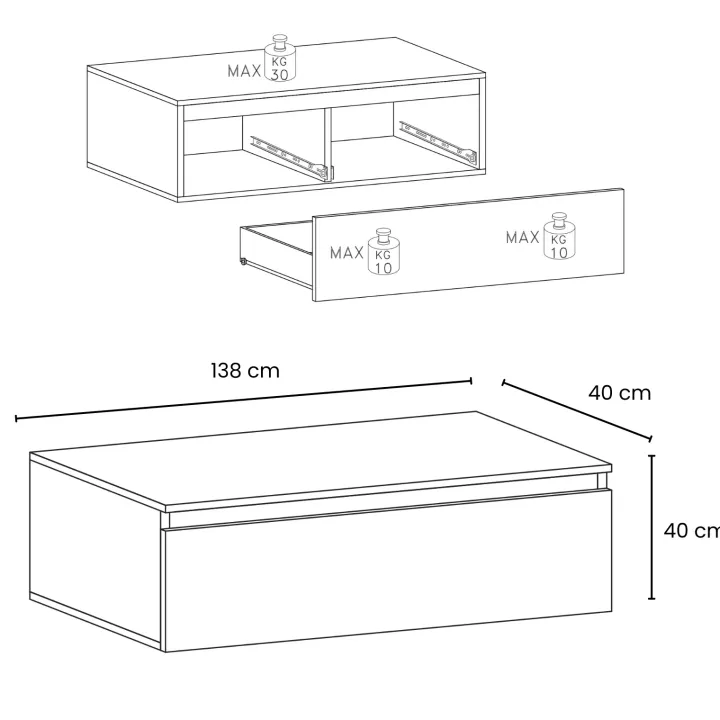 Mobile porta tv cannettato 138x40h cm con cassettone rovere scuro Sunset Decor
