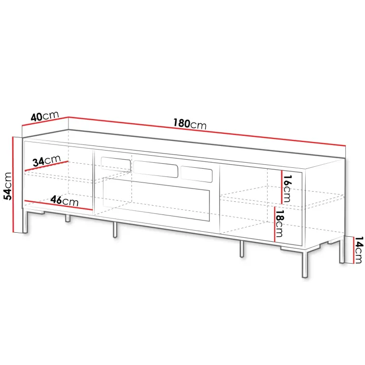 Mobile porta TV moderno 180x54h cm con camino elettrico rovere nero Duble