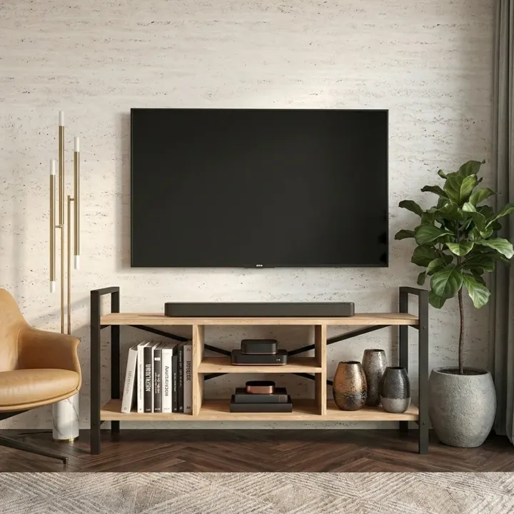 Mobile porta tv moderno 120x61h cm industrial metallo rovere rustico Loft