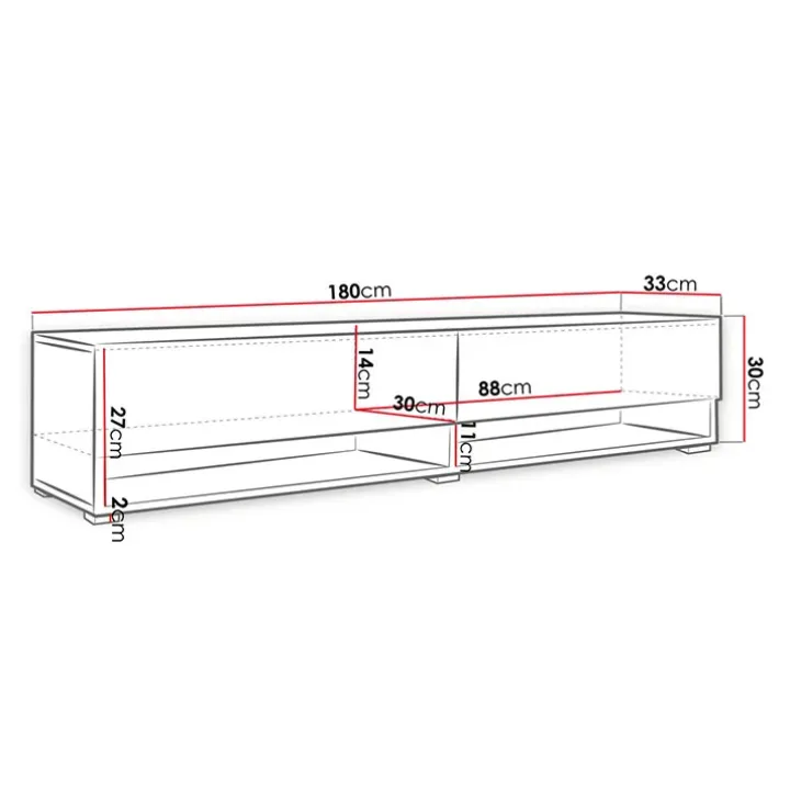 Mobile porta TV sospeso 180x30h cm 2 ante rovere bianco Gregoria