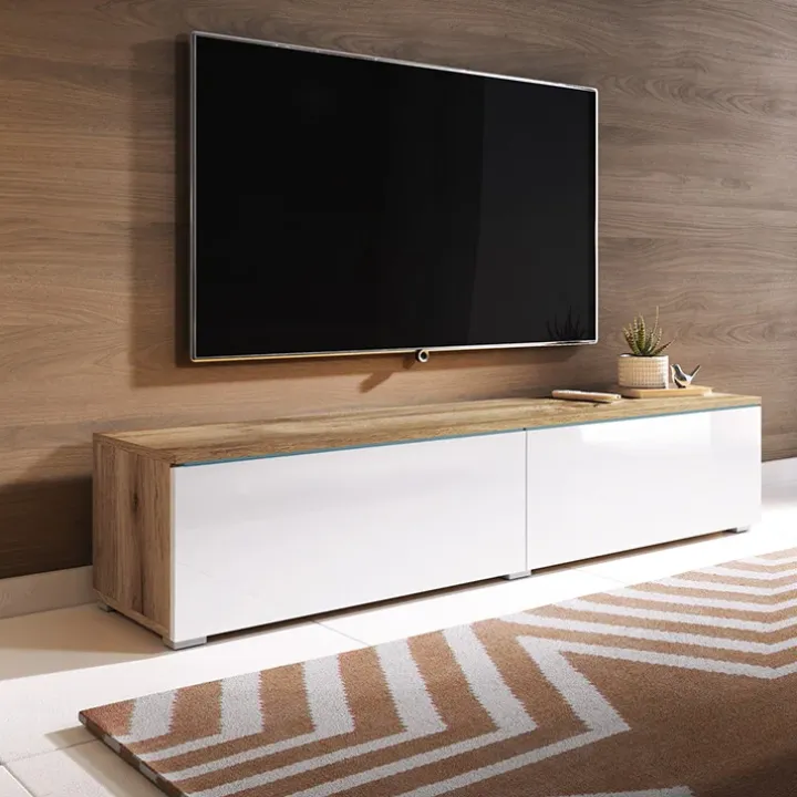 Mobile porta TV sospeso 140x30h cm 2 ante design rovere bianco lucido Silvia