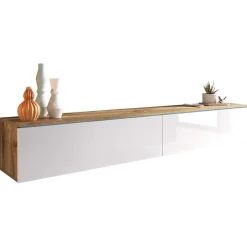 Mobile porta TV sospeso 180x30h cm 2 ante design bianco lucido rovere Silvia