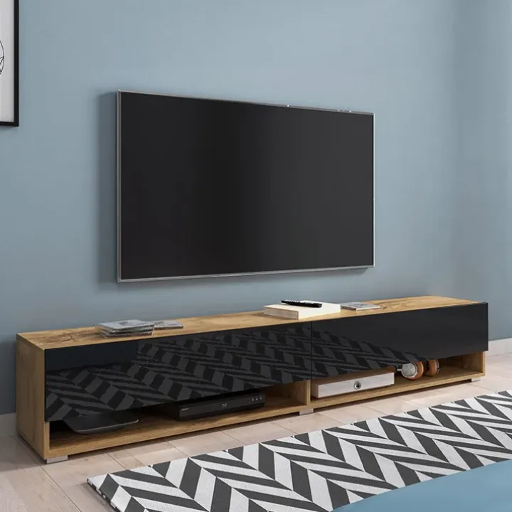 Mobile porta TV sospeso 180x30h cm 2 ante rovere nero Gregoria