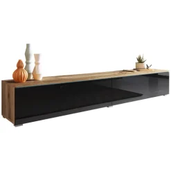 Mobile porta TV sospeso 180x30h cm 2 ante design nero lucido rovere Silvia