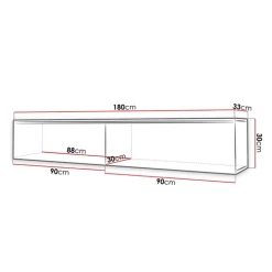 Mobile porta TV sospeso 180x30h cm con LED nero lucido rovere Silvia