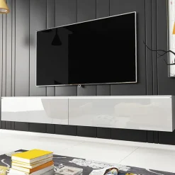 Mobile porta TV sospeso 180x30h cm con LED design bianco lucido Silvia