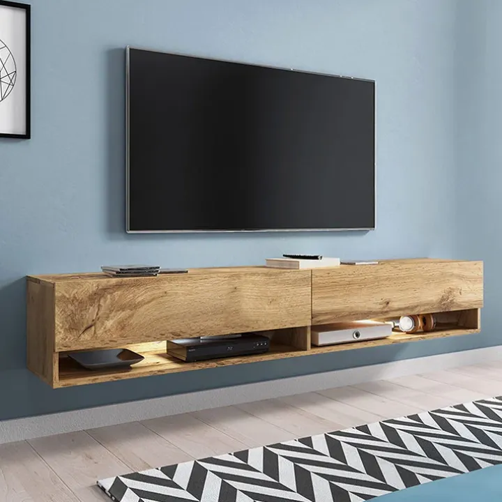 Mobile porta TV sospeso 180x30h cm con LED rovere Gregoria