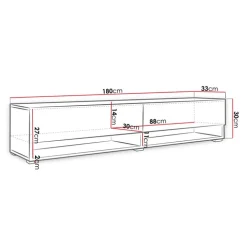 Mobile porta TV sospeso 180x30h cm con LED rovere nero Gregoria