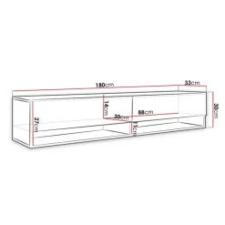 Mobile porta TV sospeso 180x30h cm con LED rovere nero Gregoria