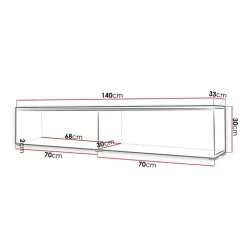 Mobile porta TV sospeso 140x30h cm con LED rovere bianco lucido Silvia